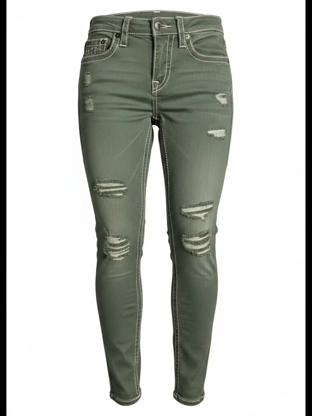 True Religion Women's Distressed High-Rise Skinny Jeans - Olive - Picture 1 of 3